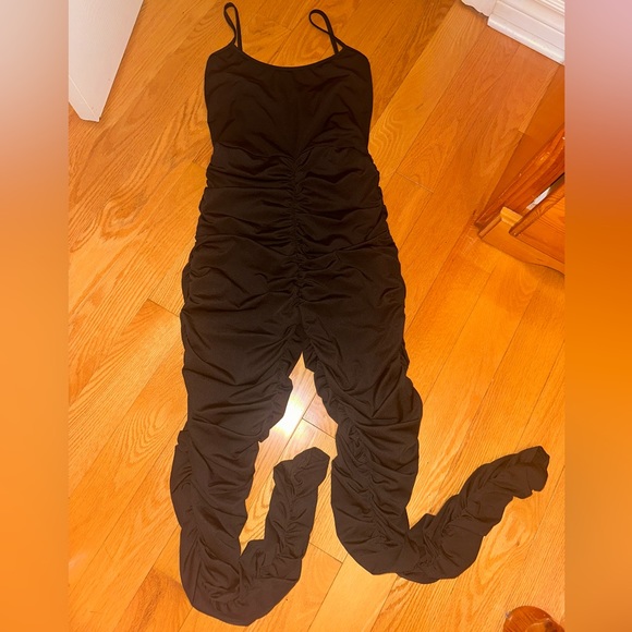 Stacked Jumpsuit black ruffled women small skinny tank romper - Picture 2 of 7
